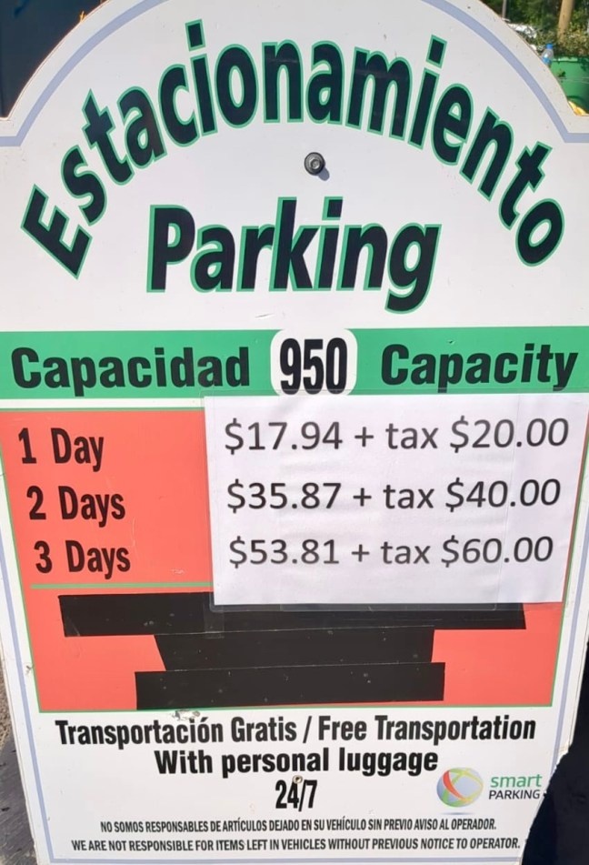 Ceiba Ferry Terminal parking rates sign