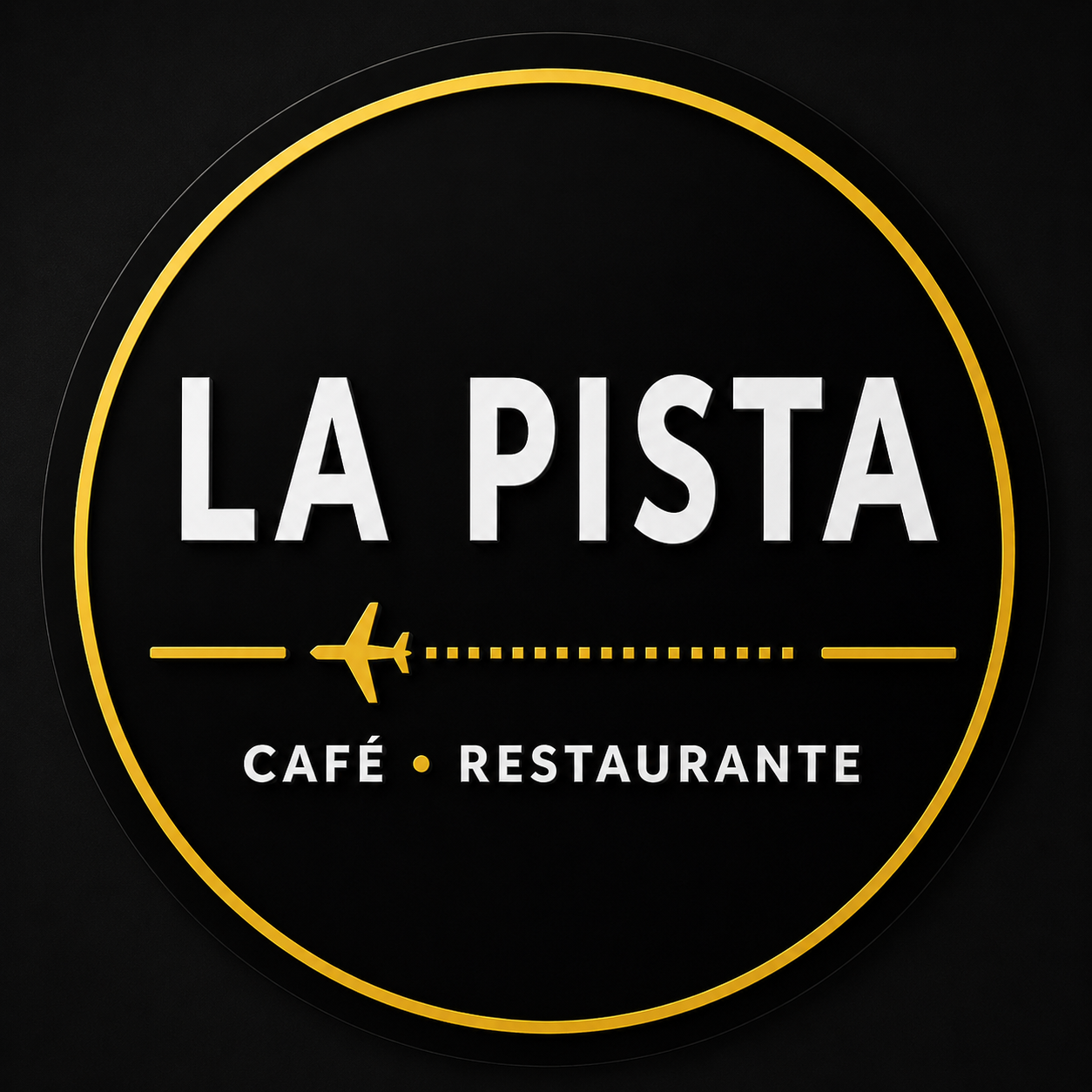 La Pista Café Restaurante — black and gold circular logo with plane motif